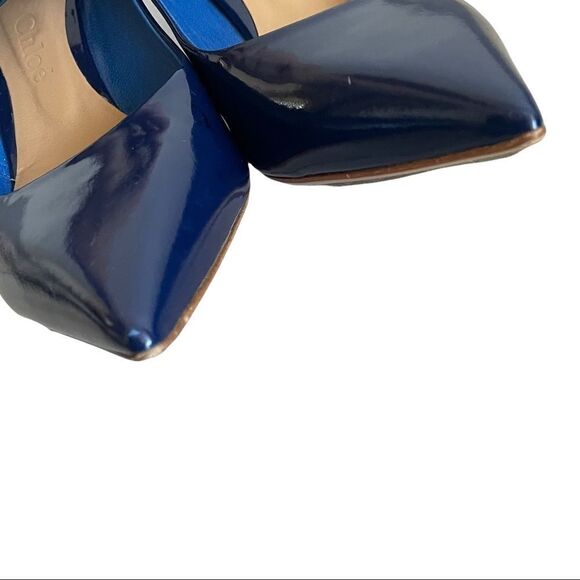 Chloe Leather High Heel Pointy Toe Pumps Shoes Made In Italy Blue 39.5 - Picture 6 of 15